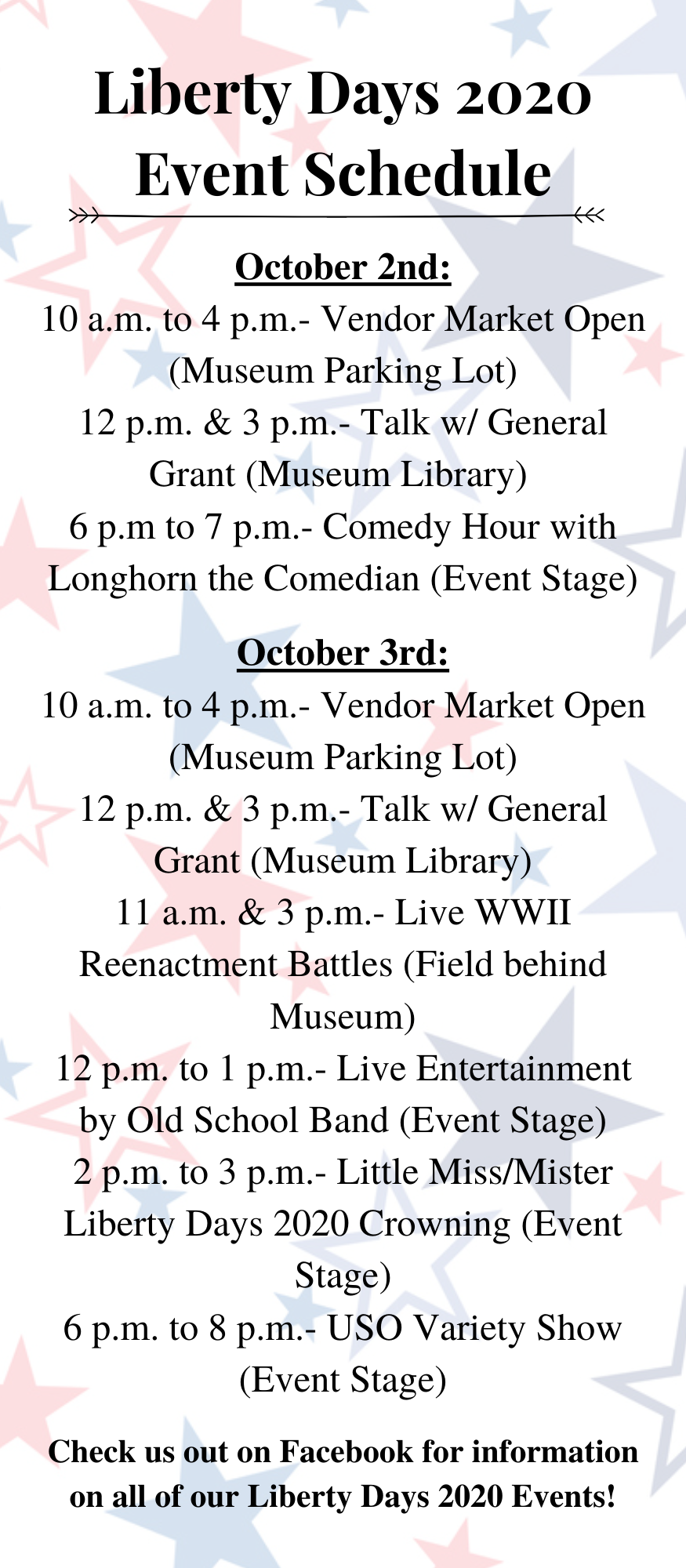 Liberty Days 2020 Event Schedule