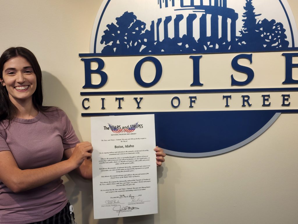 On Monday, August 29, 2022, Jim Martin presented the Stars and Stripes City Proclamation to Boise, Idaho.