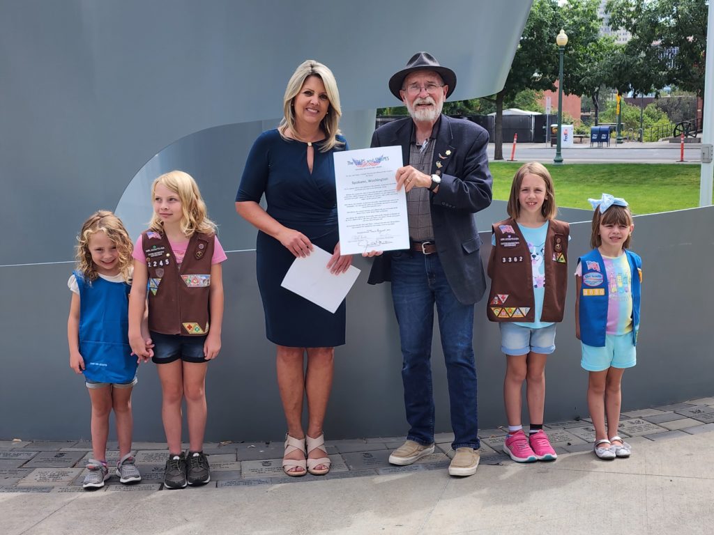 On Monday, August 22, 2022, Jim Martin presented a Proclamation to Mayor Nadine Woodward honoring Spokane, Washington as a Stars and Stripes City.