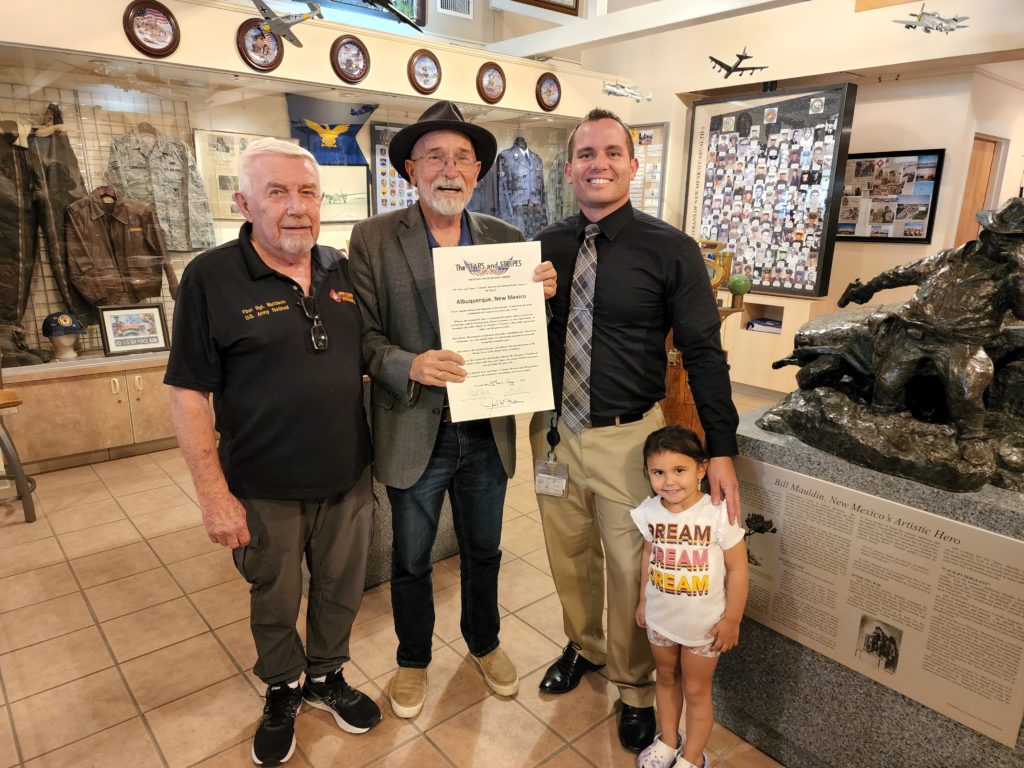 On Wednesday, August 31, 2022, Jim Martin presented the Stars and Stripes City Proclamation to Albuquerque, New Mexico which was accepted by Mayor Tim Keller and his 3-year-old daughter.