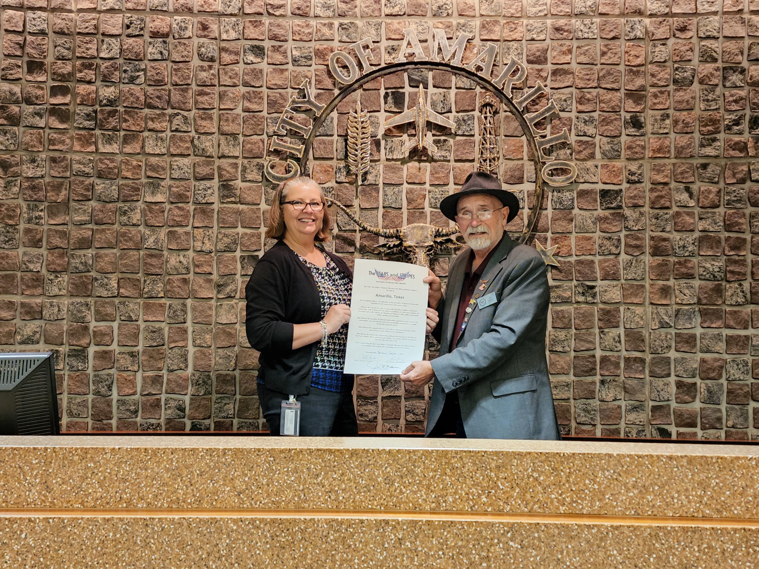 On Thursday, September 1, 2022, Jim Martin presented the Stars and Stripes City Proclamation to Amarillo, Texas which was accepted by Donna Savage.