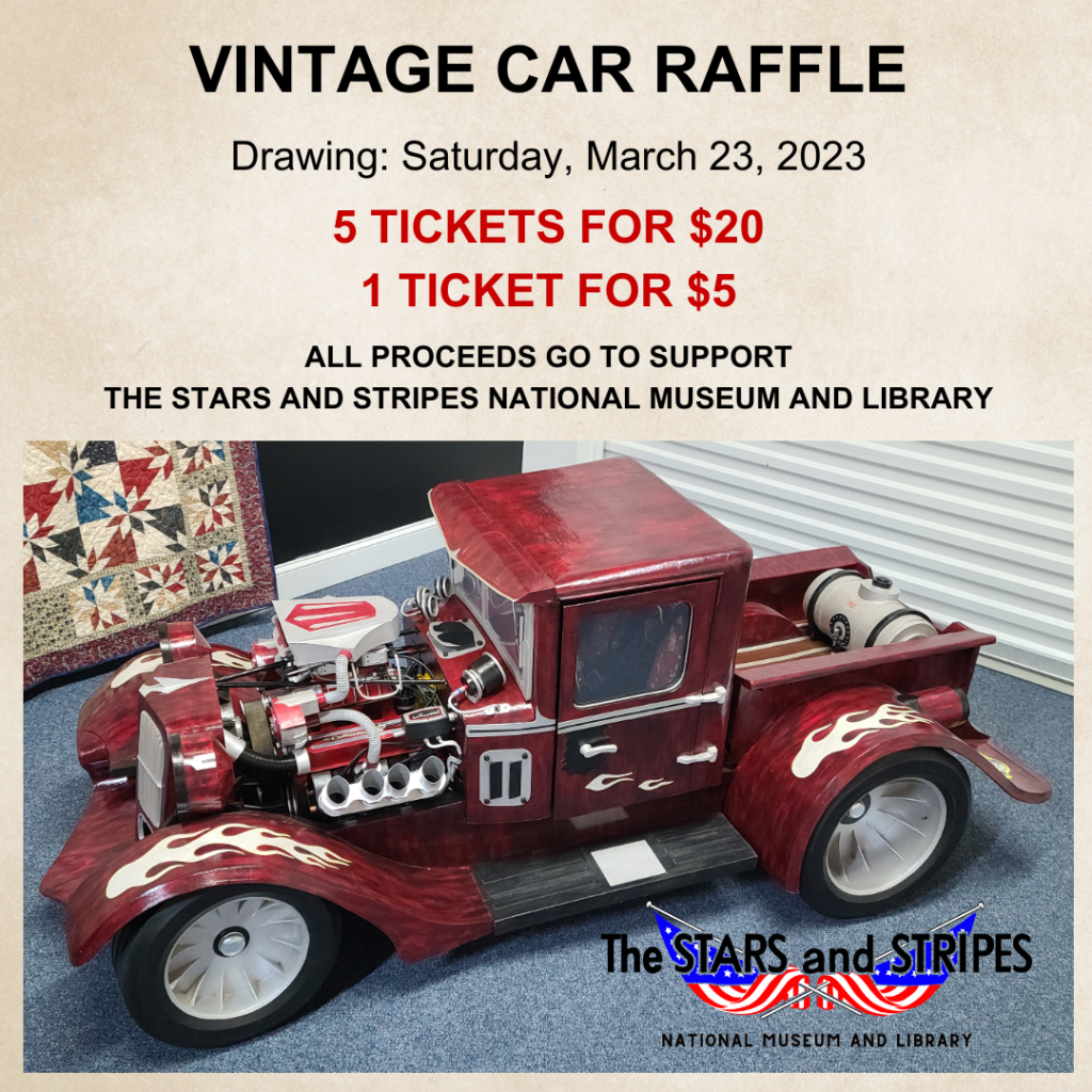 Vintage Car Raffle Drawing Saturday March 23 2024 5 Tickets for 20 dollars 1 Ticket for 5 dollars All proceeds go to support the Museum
