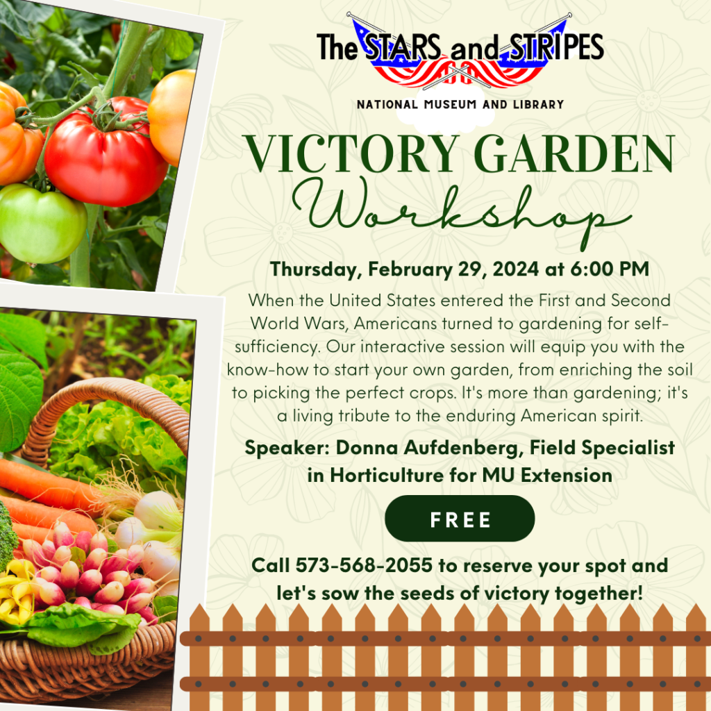 When the United States entered the First and Second World Wars Americans turned to gardening for self-sufficiency The Victory Garden Workshop will equip you with the know how to start your own garden from enriching the soil to picking the perfect crops It's more than gardening it's a living tribute to the enduring American spirit