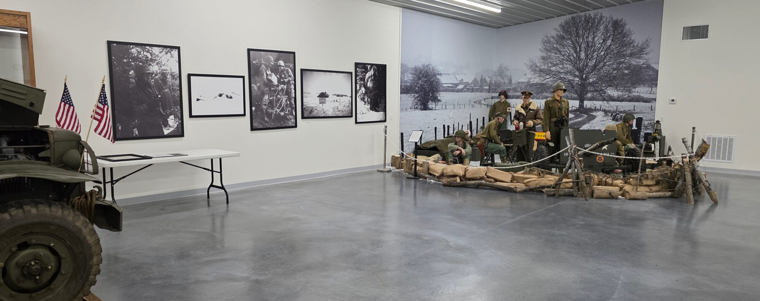 World War Two display. Soldiers on a snowy battlefield