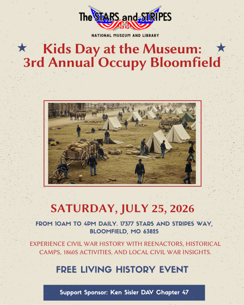 vent poster for the 3rd Annual Occupy Bloomfield Civil War living history event, July 25, 2026.